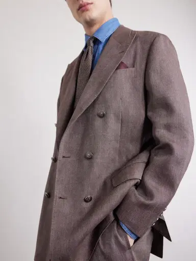 Brunello Cucinelli Double-Breasted Herringbone Linen and Virgin Wool-Blend Suit Jacket - Men | Thumbnail 5