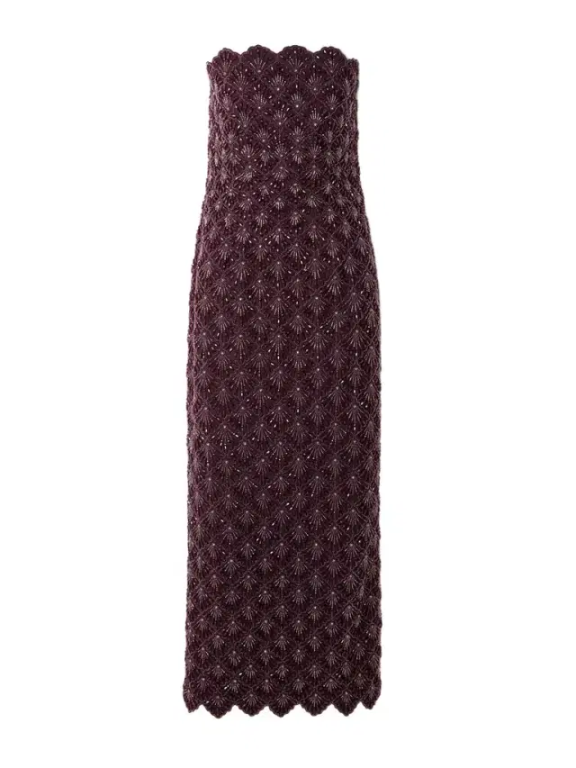 Clio Peppiatt Ariel Strapless Scalloped Embellished Satin Gown