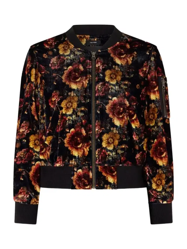 Floral-print Velvet Bomber Jacket