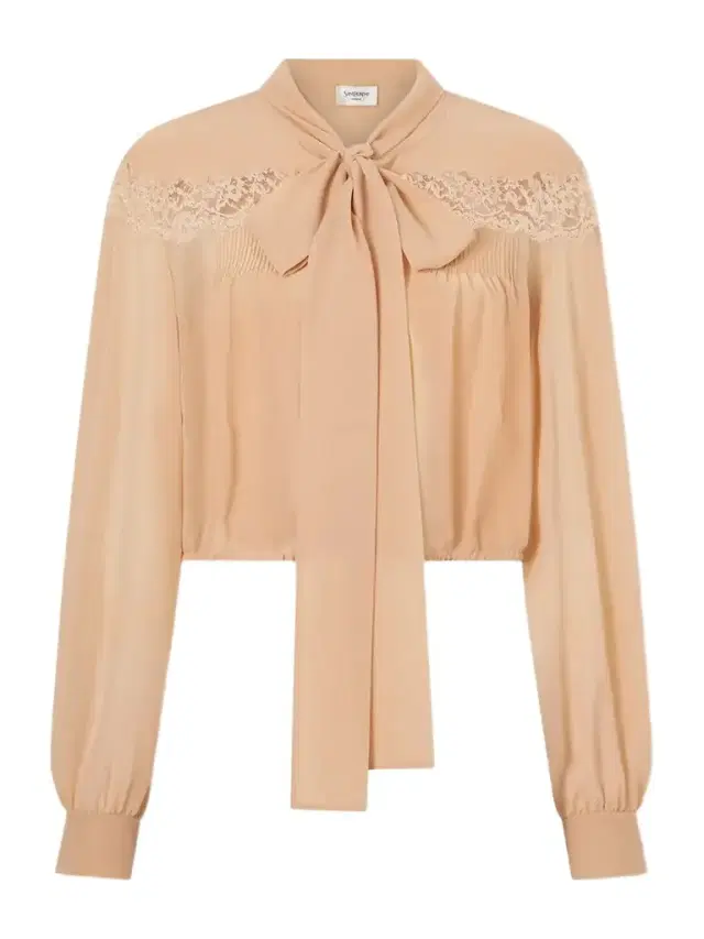 Cropped Pussy-bow Lace-trimmed Silk-georgette Blouse