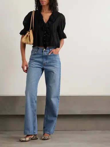 DÔEN Henri Cropped Ruffled Pintucked Broderie Anglaise Cotton Top | Thumbnail 2 DÔEN Henri Cropped Ruffled Pintucked Broderie Anglaise Cotton Top | Thumbnail 2