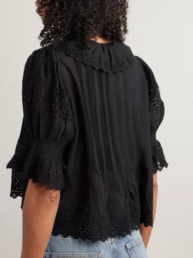 DÔEN Henri Cropped Ruffled Pintucked Broderie Anglaise Cotton Top | Thumbnail 3 DÔEN Henri Cropped Ruffled Pintucked Broderie Anglaise Cotton Top | Thumbnail 3