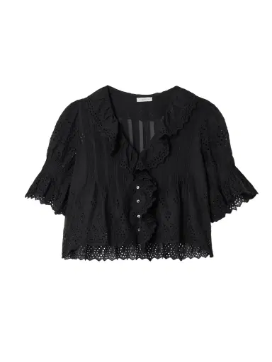 DÔEN Henri Cropped Ruffled Pintucked Broderie Anglaise Cotton Top | Thumbnail 1 DÔEN Henri Cropped Ruffled Pintucked Broderie Anglaise Cotton Top | Thumbnail 1