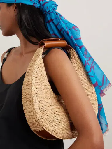 Staud Moon Leather-trimmed Raffia Tote | Thumbnail 2 Staud Moon Leather-trimmed Raffia Tote | Thumbnail 2