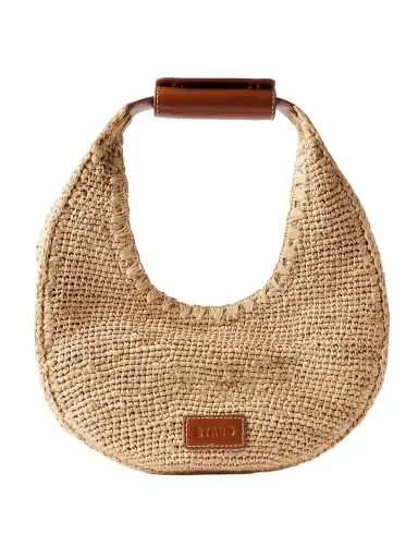 Staud Moon Leather-trimmed Raffia Tote | Thumbnail 1 Staud Moon Leather-trimmed Raffia Tote | Thumbnail 1
