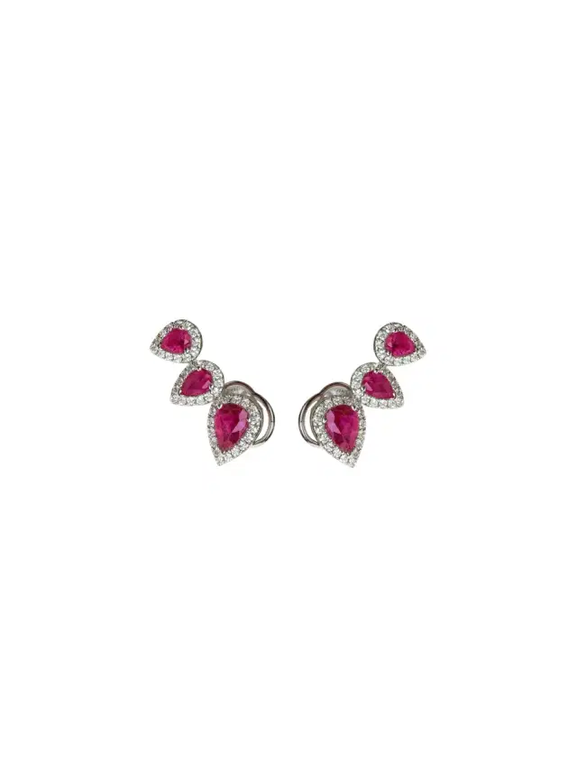 Wish Fine Jewelry 2.04ct Diamond Ruby 18K Gold Climber Earrings