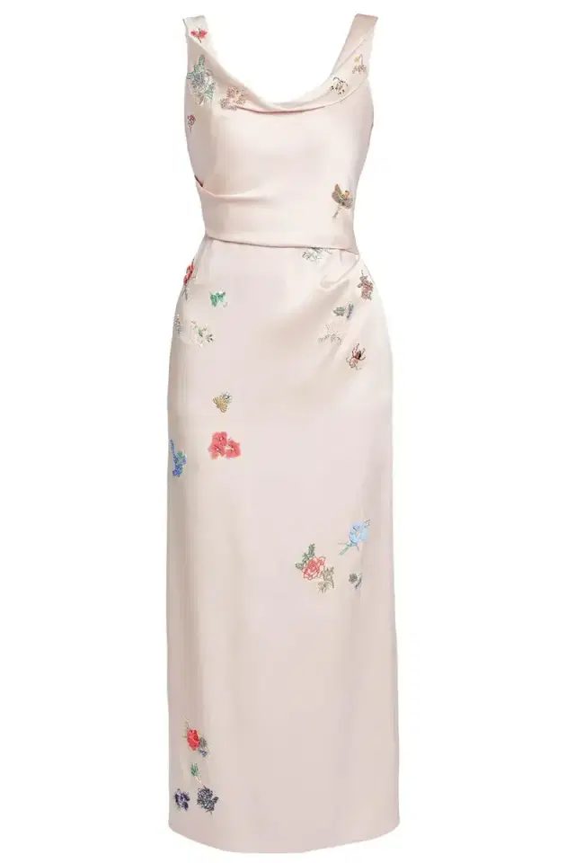 Embellished Sleeveless Cowl Neck Midi Dress