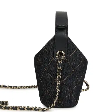 Chanel Chanel Mini Hobo Pouch with Chain Dark Blue Denim and Leather Light Gold Hardware | Thumbnail 4