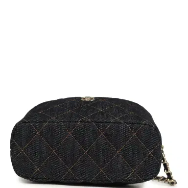 Chanel Chanel Mini Hobo Pouch with Chain Dark Blue Denim and Leather Light Gold Hardware | Thumbnail 6