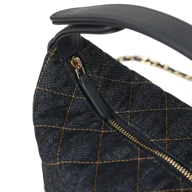 Chanel Chanel Mini Hobo Pouch with Chain Dark Blue Denim and Leather Light Gold Hardware | Thumbnail 7