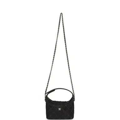 Chanel Chanel Mini Hobo Pouch with Chain Dark Blue Denim and Leather Light Gold Hardware | Thumbnail 8
