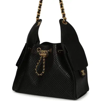 Chanel Chanel Small 25 Hobo Bag Black Perforated Calfskin Antique Gold Hardware | Thumbnail 3