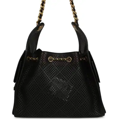 Chanel Chanel Small 25 Hobo Bag Black Perforated Calfskin Antique Gold Hardware | Thumbnail 5