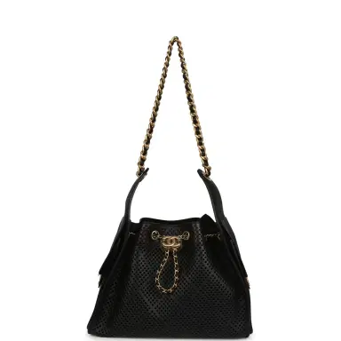 Chanel Chanel Small 25 Hobo Bag Black Perforated Calfskin Antique Gold Hardware | Thumbnail 6
