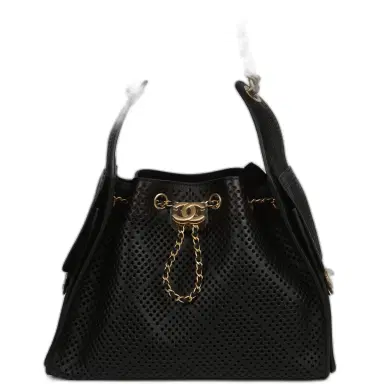 Chanel Chanel Small 25 Hobo Bag Black Perforated Calfskin Antique Gold Hardware | Thumbnail 1