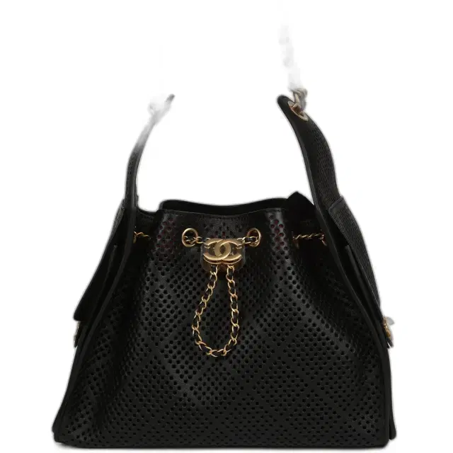 Chanel Chanel Small 25 Hobo Bag Black Perforated Calfskin Antique Gold Hardware