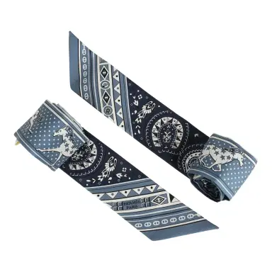 HERMÈS Hermes "Cheval De Coeur Bandana" Blue Jean, Marine and Blanc Multi Silk Twilly Pair | Thumbnail 4 HERMÈS Hermes "Cheval De Coeur Bandana" Blue Jean, Marine and Blanc Multi Silk Twilly Pair | Thumbnail 4