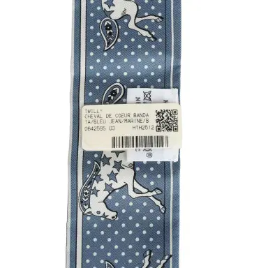 HERMÈS Hermes "Cheval De Coeur Bandana" Blue Jean, Marine and Blanc Multi Silk Twilly Pair | Thumbnail 5 HERMÈS Hermes "Cheval De Coeur Bandana" Blue Jean, Marine and Blanc Multi Silk Twilly Pair | Thumbnail 5