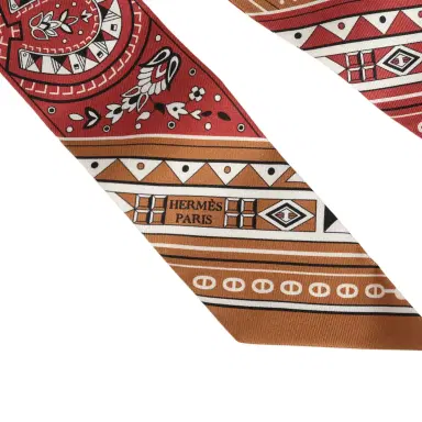 HERMÈS Hermes "Cheval De Coeur Bandana" Caramel, Terre De Sienne and Blanc Multi Silk Twilly Pair | Thumbnail 3 HERMÈS Hermes "Cheval De Coeur Bandana" Caramel, Terre De Sienne and Blanc Multi Silk Twilly Pair | Thumbnail 3