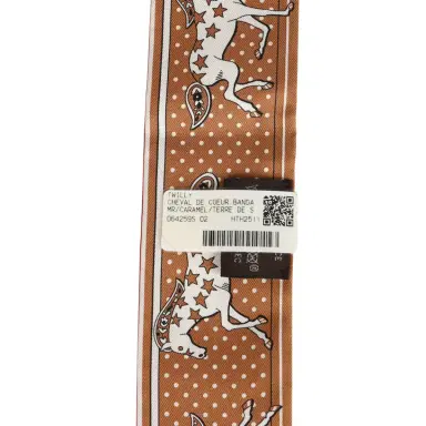 HERMÈS Hermes "Cheval De Coeur Bandana" Caramel, Terre De Sienne and Blanc Multi Silk Twilly Pair | Thumbnail 5 HERMÈS Hermes "Cheval De Coeur Bandana" Caramel, Terre De Sienne and Blanc Multi Silk Twilly Pair | Thumbnail 5