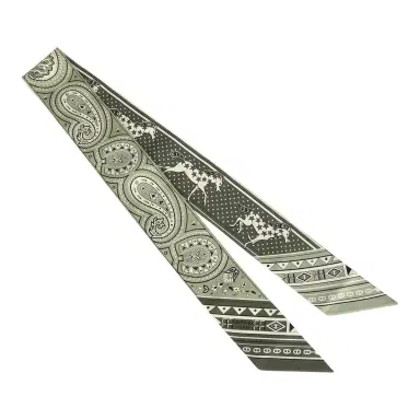 HERMÈS Hermes "Cheval De Coeur Bandana" Loden, Kaki and Creme Multi Silk Twilly Pair | Thumbnail 2 HERMÈS Hermes "Cheval De Coeur Bandana" Loden, Kaki and Creme Multi Silk Twilly Pair | Thumbnail 2