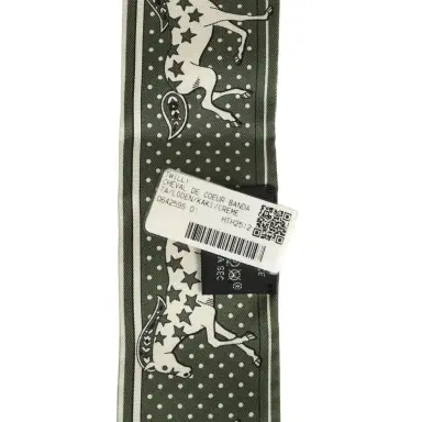 HERMÈS Hermes "Cheval De Coeur Bandana" Loden, Kaki and Creme Multi Silk Twilly Pair | Thumbnail 5 HERMÈS Hermes "Cheval De Coeur Bandana" Loden, Kaki and Creme Multi Silk Twilly Pair | Thumbnail 5