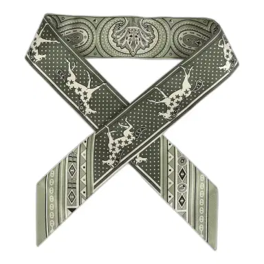 HERMÈS Hermes "Cheval De Coeur Bandana" Loden, Kaki and Creme Multi Silk Twilly Pair | Thumbnail 1 HERMÈS Hermes "Cheval De Coeur Bandana" Loden, Kaki and Creme Multi Silk Twilly Pair | Thumbnail 1