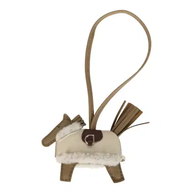 HERMÈS Hermes Rodeo Robeo Plush Charm PM Beige Marfa, Terre, Craie, Ecru Milo Lambskin and Merino Wool Palladium Hardware | Thumbnail 1