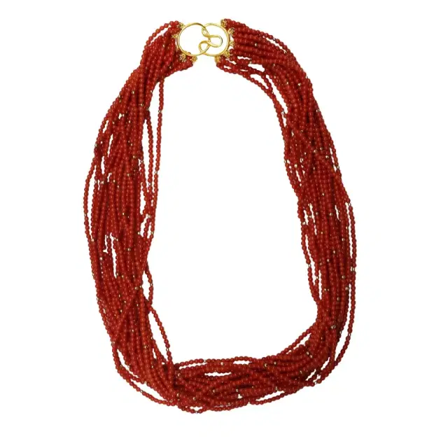 GOSHWARA Goshwara Beyond 18K Yellow Gold Red Coral Bead Twisted 20-Strand Necklace by The Solist