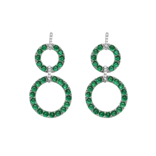 GOSHWARA Goshwara G-One 18K White Gold Emerald Cabochon & Diamond Two-Row Earrings by The Solist