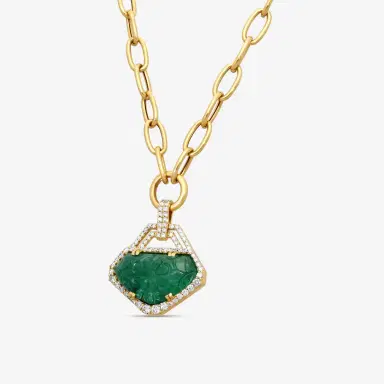 GOSHWARA Goshwara G-One 18K Yellow Gold Carved Emerald & Diamond Pendant Necklace by The Solist | Thumbnail 2
