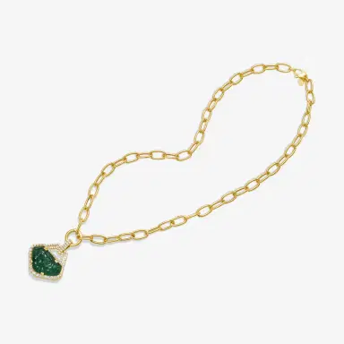 GOSHWARA Goshwara G-One 18K Yellow Gold Carved Emerald & Diamond Pendant Necklace by The Solist | Thumbnail 3