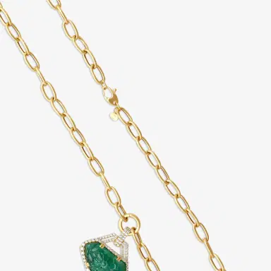 GOSHWARA Goshwara G-One 18K Yellow Gold Carved Emerald & Diamond Pendant Necklace by The Solist | Thumbnail 4