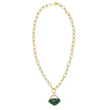 GOSHWARA Goshwara G-One 18K Yellow Gold Carved Emerald & Diamond Pendant Necklace by The Solist | Thumbnail 1