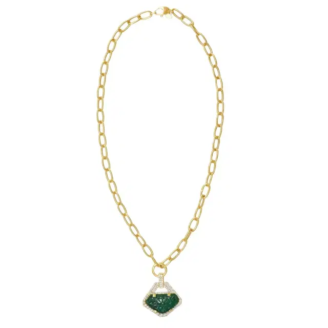 GOSHWARA Goshwara G-One 18K Yellow Gold Carved Emerald & Diamond Pendant Necklace by The Solist