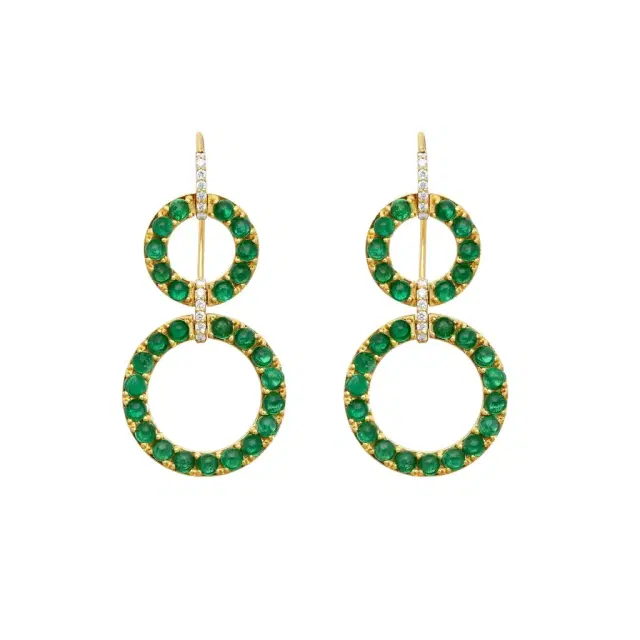 GOSHWARA Goshwara G-One 18K Yellow Gold Emerald Cabochon & Diamond Two-Row Earrings by The Solist