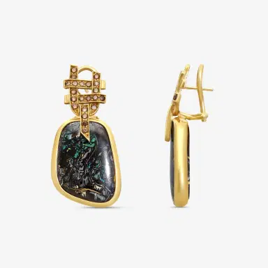 GOSHWARA Goshwara G-One 18K Yellow Gold Yowah Nut Opal & Brown Diamond Earrings by The Solist | Thumbnail 3