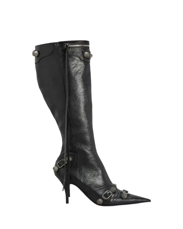 Cagole Lambskin Buckle Zip Knee Boots