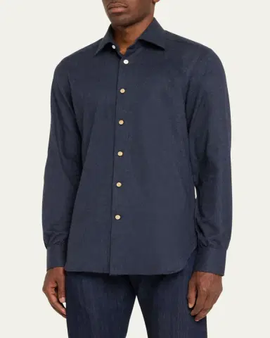 Kiton Men's Twill Flannel Sport Shirt | Thumbnail 4