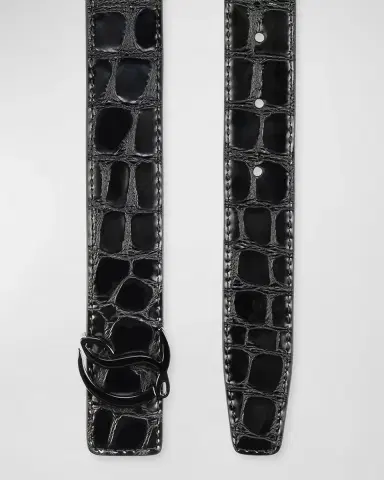 Christian Louboutin CL Logo Belt 25MM in Alligator Embossed Leather | Thumbnail 3