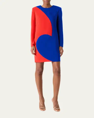 Akris Vortex Patchwork Wool Long-Sleeve Mini Dress | Thumbnail 2 Akris Vortex Patchwork Wool Long-Sleeve Mini Dress | Thumbnail 2