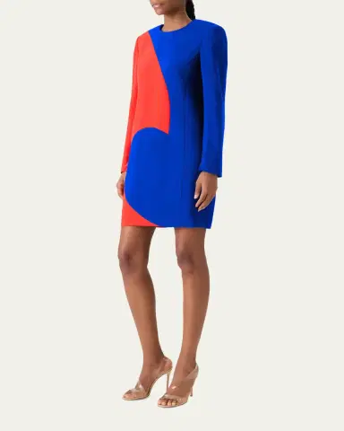Akris Vortex Patchwork Wool Long-Sleeve Mini Dress | Thumbnail 4 Akris Vortex Patchwork Wool Long-Sleeve Mini Dress | Thumbnail 4