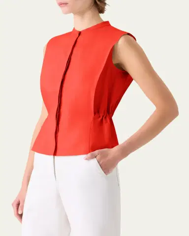 Akris Sleeveless Linen Button-Front Blouse | Thumbnail 4 Akris Sleeveless Linen Button-Front Blouse | Thumbnail 4