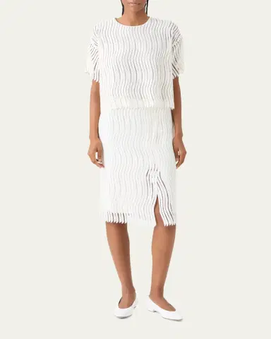 Akris Techno Wave Guipure Short-Sleeve Blouse | Thumbnail 2 Akris Techno Wave Guipure Short-Sleeve Blouse | Thumbnail 2