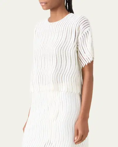 Akris Techno Wave Guipure Short-Sleeve Blouse | Thumbnail 4 Akris Techno Wave Guipure Short-Sleeve Blouse | Thumbnail 4