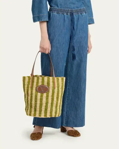 Valentino Garavani Striped Raffia Bucket Bag | Thumbnail 2 Valentino Garavani Striped Raffia Bucket Bag | Thumbnail 2