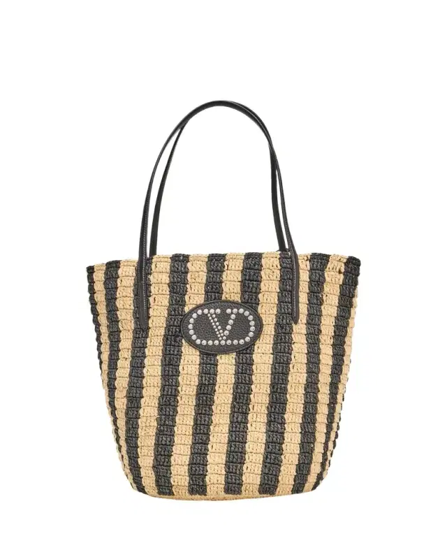 Valentino Garavani Striped Raffia Bucket Bag