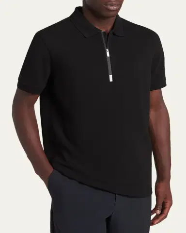 Moncler Men's Logo Cotton Piquet Half-Zip Polo Shirt | Thumbnail 4