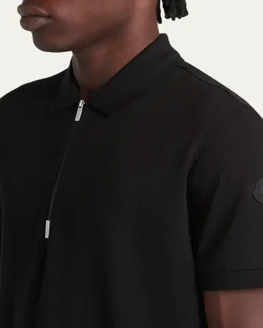 Moncler Men's Logo Cotton Piquet Half-Zip Polo Shirt | Thumbnail 5