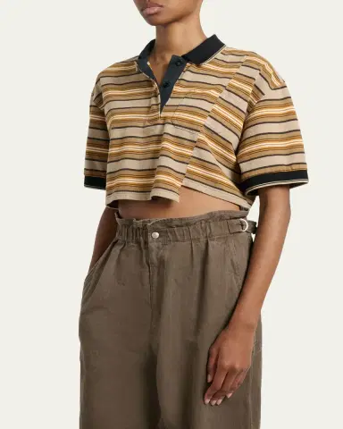 Etoile Isabel Marant Isalyne Reconstructed Striped Short-Sleeve Crop Polo Shirt | Thumbnail 4 Etoile Isabel Marant Isalyne Reconstructed Striped Short-Sleeve Crop Polo Shirt | Thumbnail 4